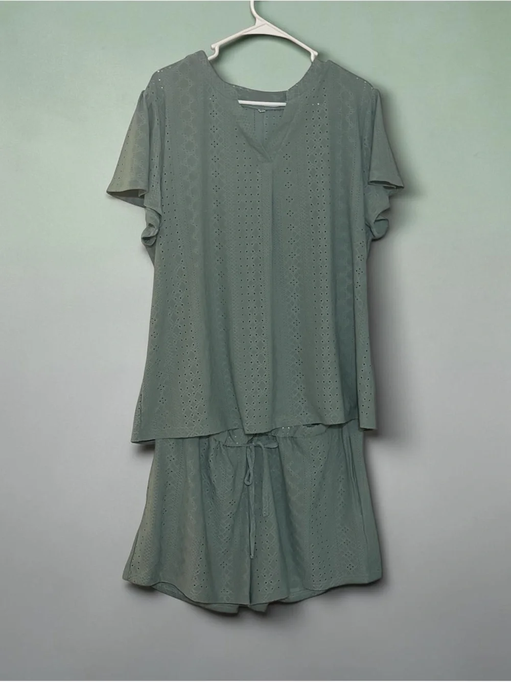 Eyelet Two-Piece Set in Sage Green